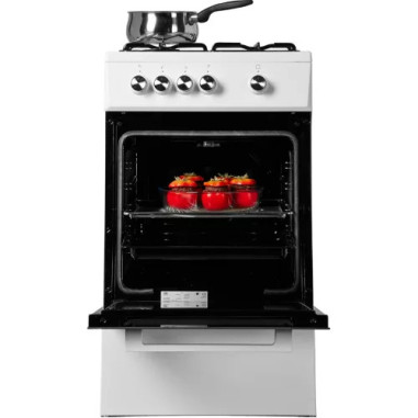 BEKO Cuisinière gaz Blanc 4 Brûleurs 60x50cm Four catalyse 68L