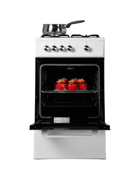 BEKO Cuisinière gaz Blanc 4 Brûleurs 60x50cm Four catalyse 68L