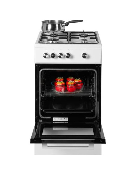 BEKO Cuisinière gaz Blanc 4 Brûleurs 60x50cm Four catalyse 68L