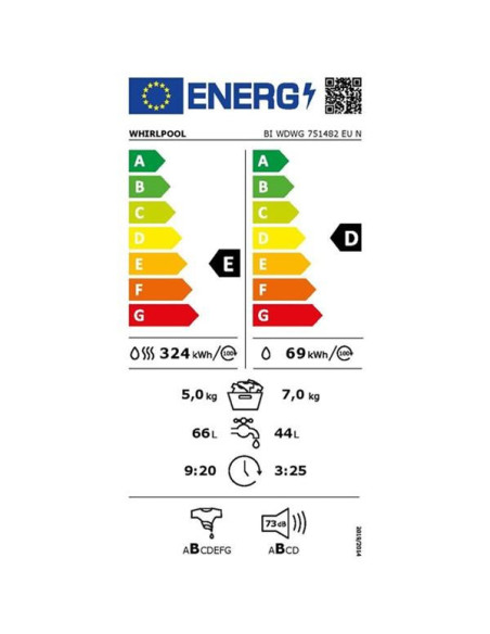 WHIRLPOOL Lave-linge séchant Tout-intégrable BIWDWG751482EUN