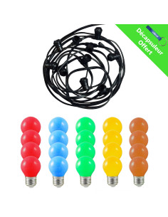 Guirlande Foraine Câble Plat 10M + Ampoule LED B22 Bulb 1W ROUGE VERT BLEU JAUNE ROSE 2