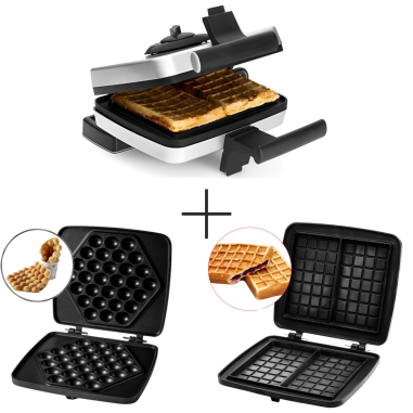 PACK FRIFRI Gaufrier/Croque-Monsieur Avec Sytème Rotatif + Plaque En Fonte Pour Gaufres Fourrées + Bubble Gaufres