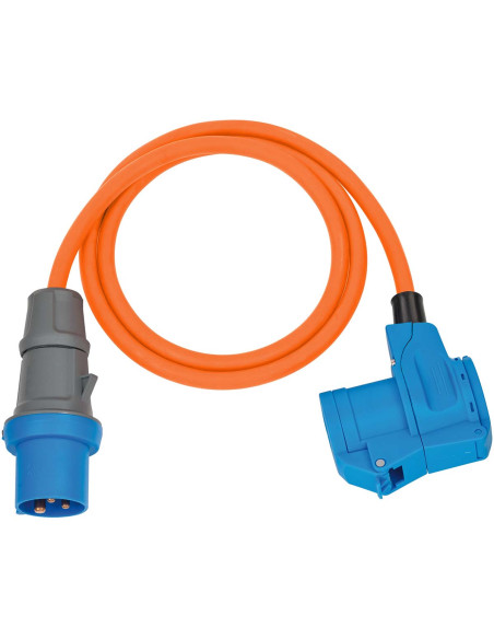 Brennenstuhl 1132920525 Câble adaptateur CEE Camping Câble de 1.5 m en orange (prise CEE et couplage d'angle avec prise comb
