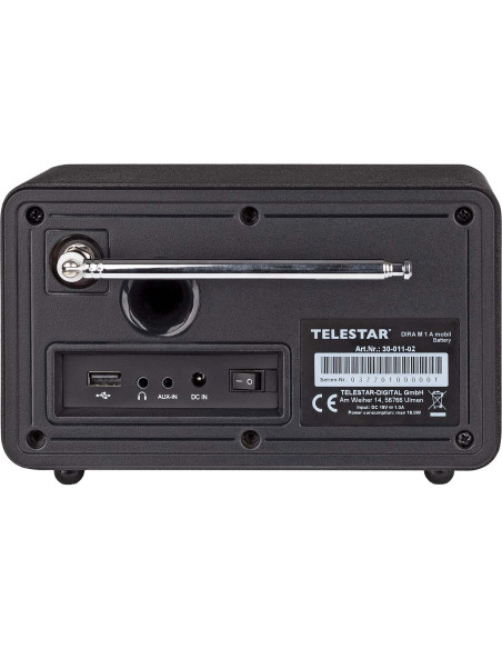 Telestar 30-011-02 DIRA M 1 A Mobile EWF Radio mono multifonction fonctionnant sur piles DAB+ / FM / Internet / Bluetooth Noir