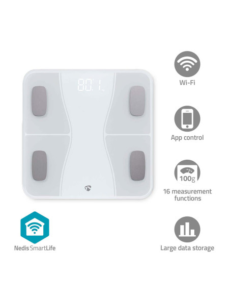 Nedis BTHPS11WT Pèse-Personne Intelligent SmartLife