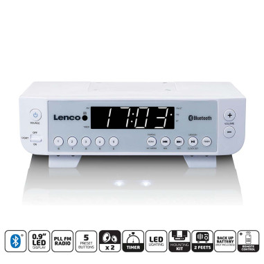 Lenco KCR-100WH Radio FM de cuisine avec Bluetooth® Eclairage LED et minuterie Blanc