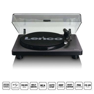 Lenco L-30BK Platine vinyle en bois avec cartouche MMC et encodage PC Noir