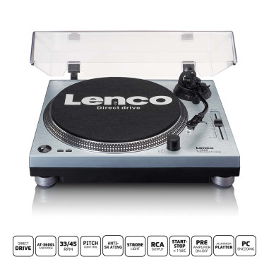 Lenco L-3809ME L-3809ME Platine vinyle à entraînement direct avec encodage USB / PC Bleu métallisé