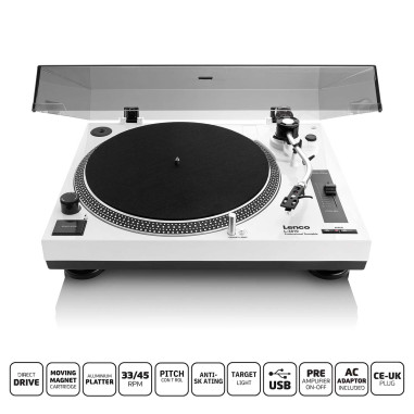 Lenco L-3810WH L-3810 Platine vinyle à entraînement direct avec enregistrement USB