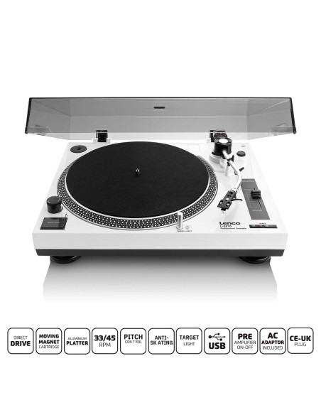 Lenco L-3810WH L-3810 Platine vinyle à entraînement direct avec enregistrement USB