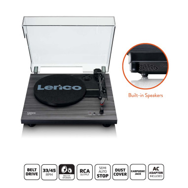 Lenco LS-10BK Platine en bois avec haut-parleurs intégrés noir