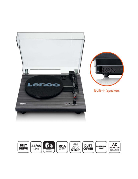 Lenco LS-10BK Platine en bois avec haut-parleurs intégrés noir