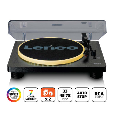 Lenco LS-50LEDBK Lecteur de disques avec haut-parleurs et lumières pour l'encodage PC