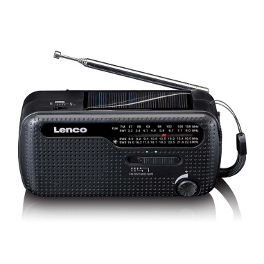 Lenco MCR-113BK Lampe de poche radio d'urgence portative à remontoir et banque d'alimentation en un seul appareil Noir