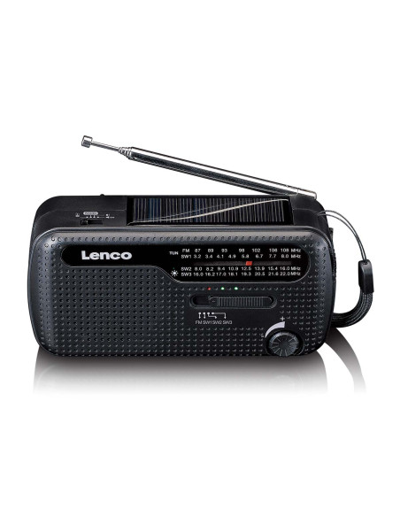Lenco MCR-113BK Lampe de poche radio d'urgence portative à remontoir et banque d'alimentation en un seul appareil Noir