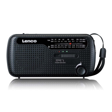 Lenco MCR-113BK Lampe de poche radio d'urgence portative à remontoir et banque d'alimentation en un seul appareil Noir