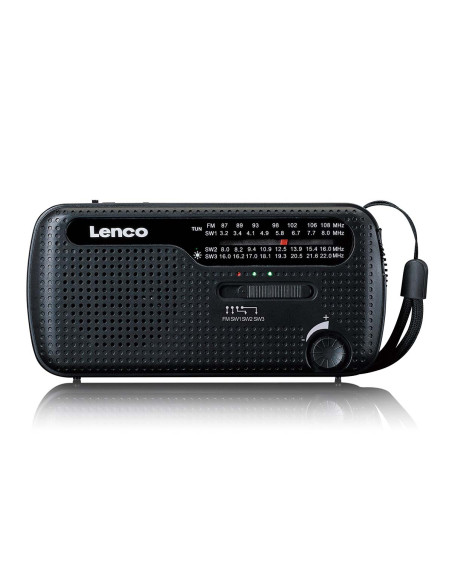 Lenco MCR-113BK Lampe de poche radio d'urgence portative à remontoir et banque d'alimentation en un seul appareil Noir
