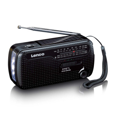 Lenco MCR-113BK Lampe de poche radio d'urgence portative à remontoir et banque d'alimentation en un seul appareil Noir