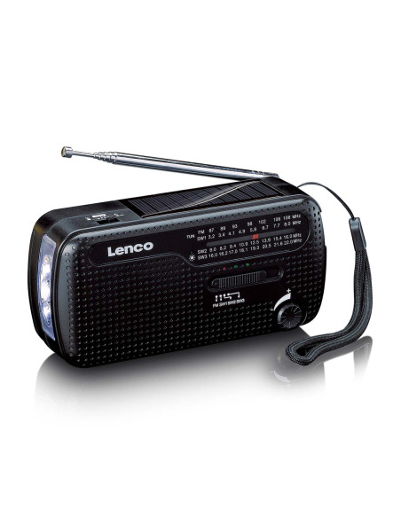 Lenco MCR-113BK Lampe de poche radio d'urgence portative à remontoir et banque d'alimentation en un seul appareil Noir