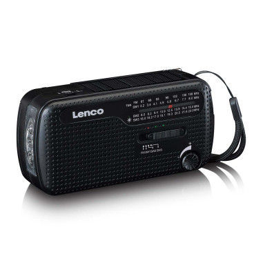 Lenco MCR-113BK Lampe de poche radio d'urgence portative à remontoir et banque d'alimentation en un seul appareil Noir