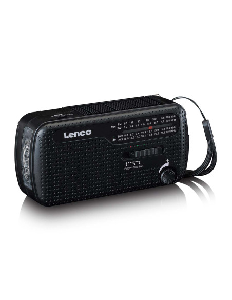 Lenco MCR-113BK Lampe de poche radio d'urgence portative à remontoir et banque d'alimentation en un seul appareil Noir