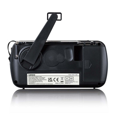 Lenco MCR-113BK Lampe de poche radio d'urgence portative à remontoir et banque d'alimentation en un seul appareil Noir
