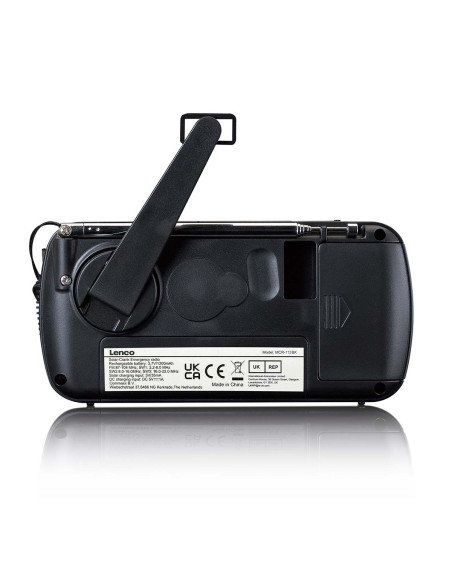 Lenco MCR-113BK Lampe de poche radio d'urgence portative à remontoir et banque d'alimentation en un seul appareil Noir