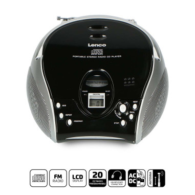 Lenco SCD-24 BL/SI Radio FM stéréo portable avec lecteur CD Noir/argent