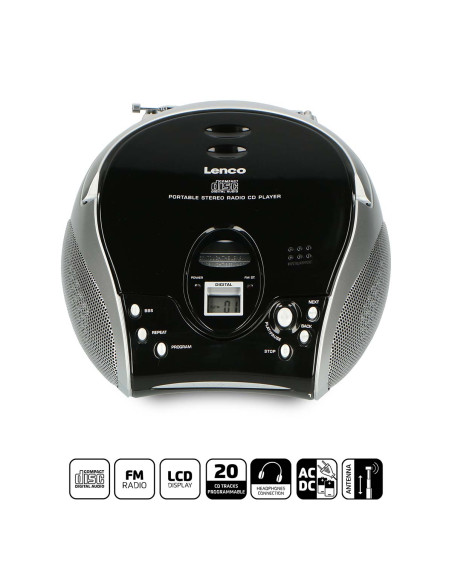 Lenco SCD-24 BL/SI Radio FM stéréo portable avec lecteur CD Noir/argent