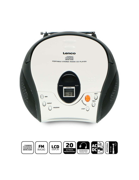 Lenco SCD-24 WHITE Radio FM stéréo portable avec CD Blanc