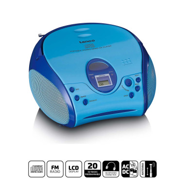 Lenco SCD-24BU KIDS Boombox avec lecteur CD. radio FM et autocollants Bleu