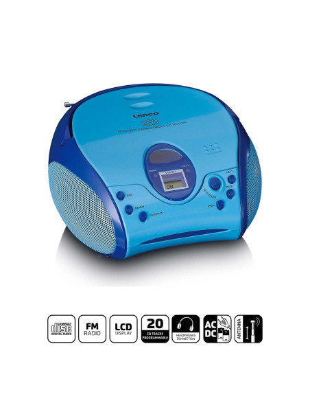 Lenco SCD-24BU KIDS Boombox avec lecteur CD. radio FM et autocollants Bleu