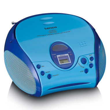 Lenco SCD-24BU KIDS Boombox avec lecteur CD. radio FM et autocollants Bleu