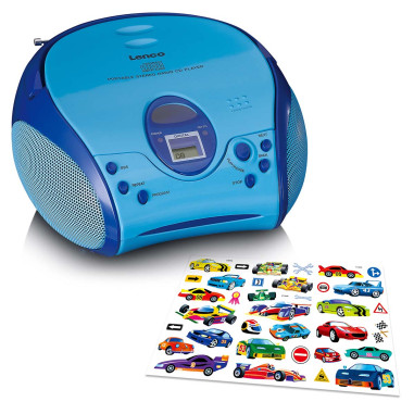 Lenco SCD-24BU KIDS Boombox avec lecteur CD. radio FM et autocollants Bleu