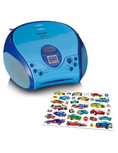 Lenco SCD-24BU KIDS Boombox avec lecteur CD. radio FM et autocollants Bleu