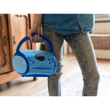 Lenco SCD-24BU KIDS Boombox avec lecteur CD. radio FM et autocollants Bleu