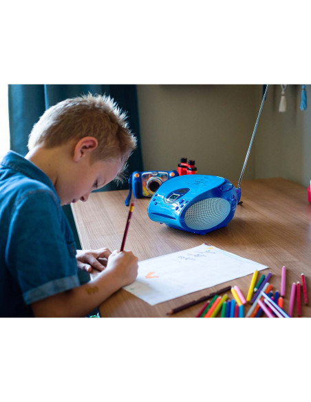Lenco SCD-24BU KIDS Boombox avec lecteur CD. radio FM et autocollants Bleu