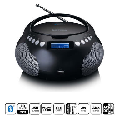 Lenco SCD-331BK Radio portable CD/MP3 avec USB et Bluetooth Noir