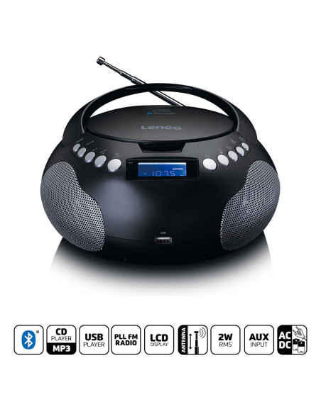 Lenco SCD-331BK Radio portable CD/MP3 avec USB et Bluetooth Noir