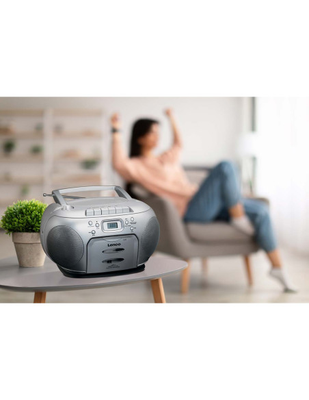 Lenco SCD-420SI Portable FM Radio CD- Cassette player Silver