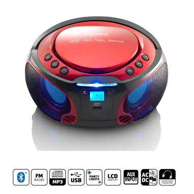 Lenco SCD-550RD SCD-550RD Radio FM Portable Lecteur CD/MP3/USB/Bluetooth® avec éclairage LED Rouge