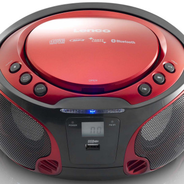 Lenco SCD-550RD SCD-550RD Radio FM Portable Lecteur CD/MP3/USB/Bluetooth® avec éclairage LED Rouge