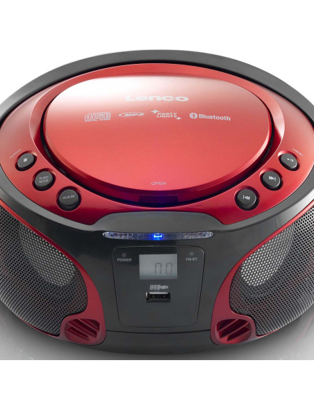 Lenco SCD-550RD SCD-550RD Radio FM Portable Lecteur CD/MP3/USB/Bluetooth® avec éclairage LED Rouge