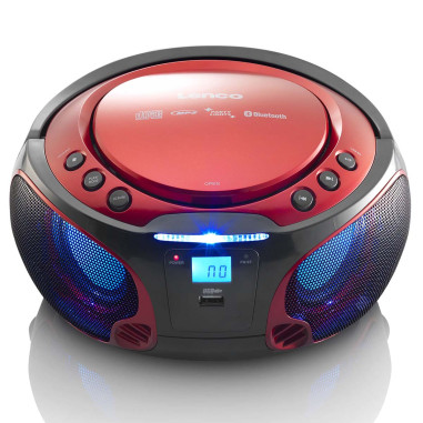 Lenco SCD-550RD SCD-550RD Radio FM Portable Lecteur CD/MP3/USB/Bluetooth® avec éclairage LED Rouge