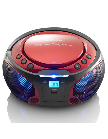 Lenco SCD-550RD SCD-550RD Radio FM Portable Lecteur CD/MP3/USB/Bluetooth® avec éclairage LED Rouge