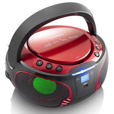 Lenco SCD-550RD SCD-550RD Radio FM Portable Lecteur CD/MP3/USB/Bluetooth® avec éclairage LED Rouge