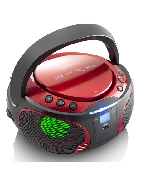 Lenco SCD-550RD SCD-550RD Radio FM Portable Lecteur CD/MP3/USB/Bluetooth® avec éclairage LED Rouge