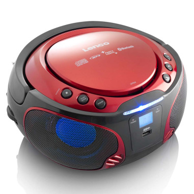 Lenco SCD-550RD SCD-550RD Radio FM Portable Lecteur CD/MP3/USB/Bluetooth® avec éclairage LED Rouge