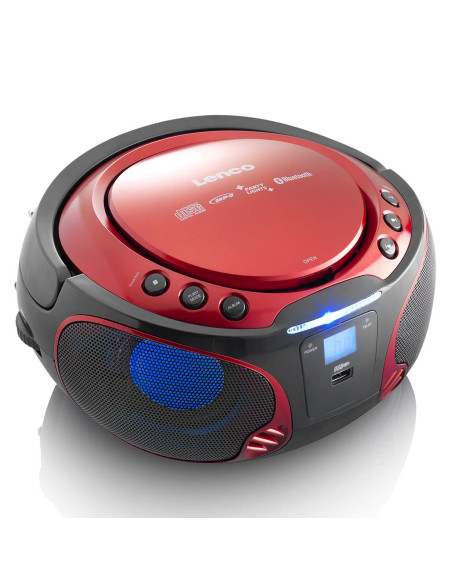 Lenco SCD-550RD SCD-550RD Radio FM Portable Lecteur CD/MP3/USB/Bluetooth® avec éclairage LED Rouge