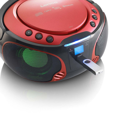 Lenco SCD-550RD SCD-550RD Radio FM Portable Lecteur CD/MP3/USB/Bluetooth® avec éclairage LED Rouge